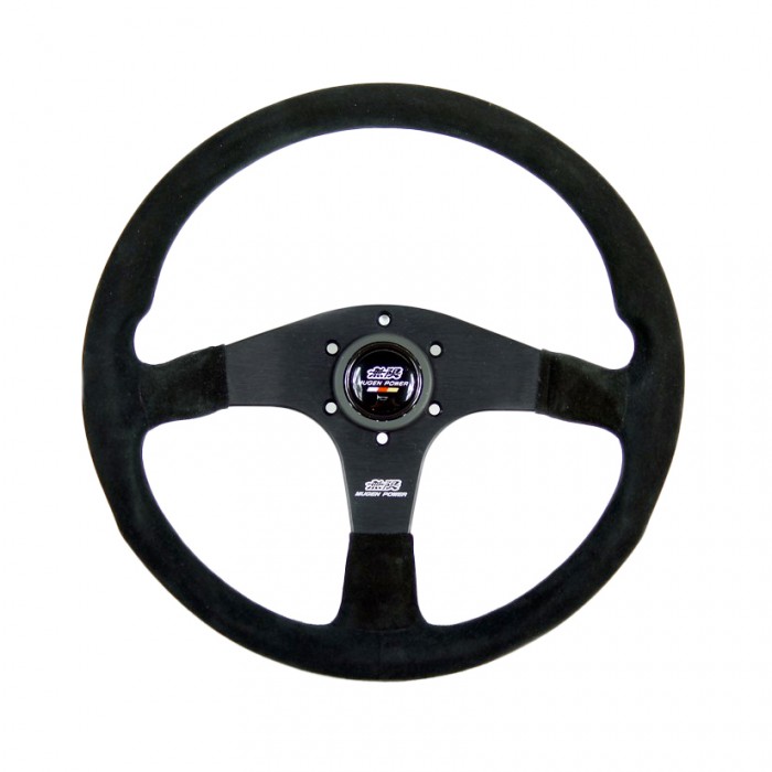 MUGEN III 350Mm Racing Steering Wheel - Black Suede Red Stitching